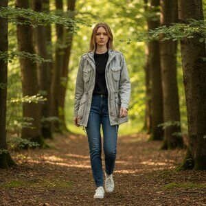 New York and Company Cargo Military Jacket Light Gray Sz L